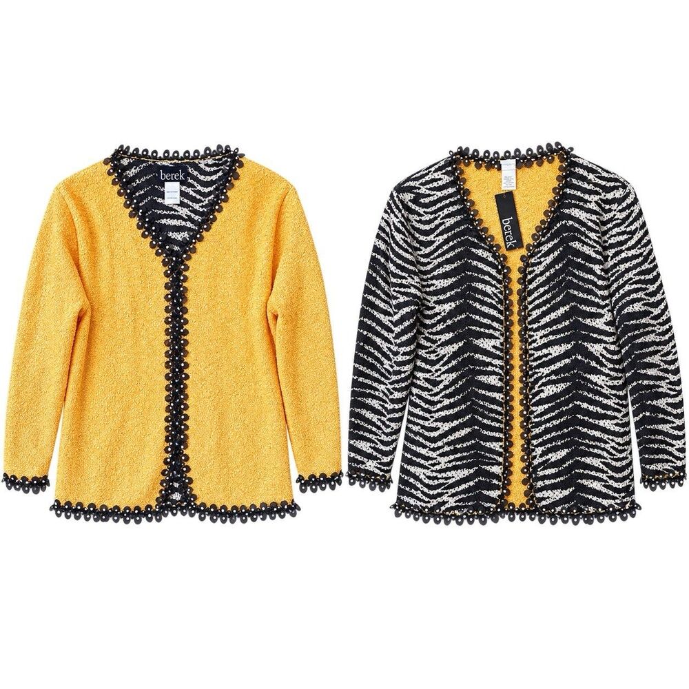 NWT BEREK XL Dotted Zebra Reversible Orange Gold Cardigan Jacket F05620YR
